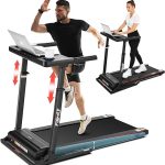 Treadmill with Desk Workstation & Adjustable Height, 300 lb Capacity, FUNMILY Walking Pad Treadmill with Desk & Incline, Folding Work Treadmill for Home Office