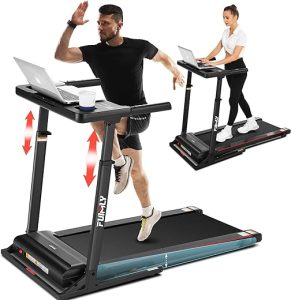 Treadmill with Desk Workstation & Adjustable Height, 300 lb Capacity, FUNMILY Walking Pad Treadmill with Desk & Incline, Folding Work Treadmill for Home Office