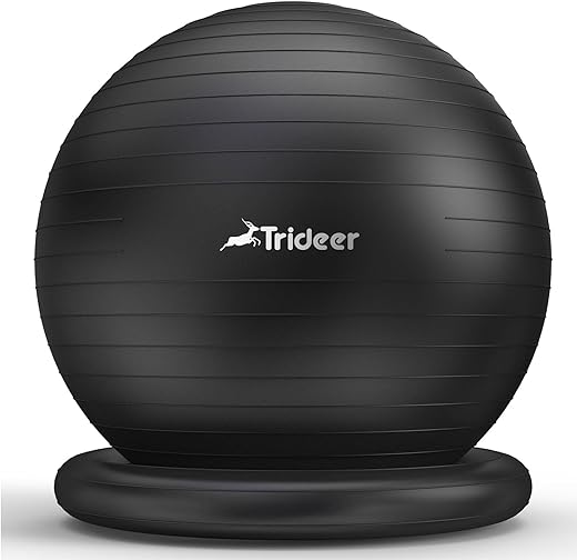 Trideer Ball Chair Yoga Ball Chair Exercise Ball Chair with Base for Home Office Desk, Stability Ball & Fitness Ball Seat to Relieve Back Pain, Home Gym Workout Ball for Abs, Pregnancy Ball with Pump
