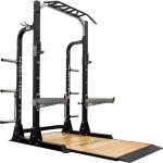 Valor Fitness Half Rack Squat Machine - 5 Position Multi-Grip Pull Up Station - Adjustable Height, Plate Storage, Bar Storage and Resistance Band Pegs – 750lbs.- Optional Weightlifting Platform Bundle
