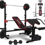 Weight Bench Set with Leg Extension/Curl and Preacher Curl, Bench Press Set and Squat Rack, Foldable Workout Benches for Home, 900LBS, 6 IN 1 Design(US Stock）