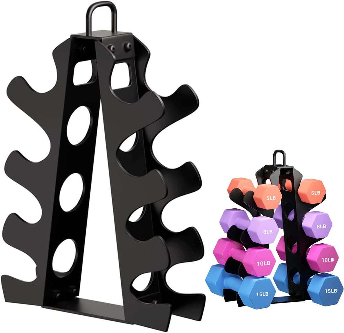 Weight Rack for Home Gym, OKUGAFIT 4 Tier Compact A-Frame Dumbbell Rack with Handle, dumbbell rack stand only for Home Gym Workout (Dumbbells not included)